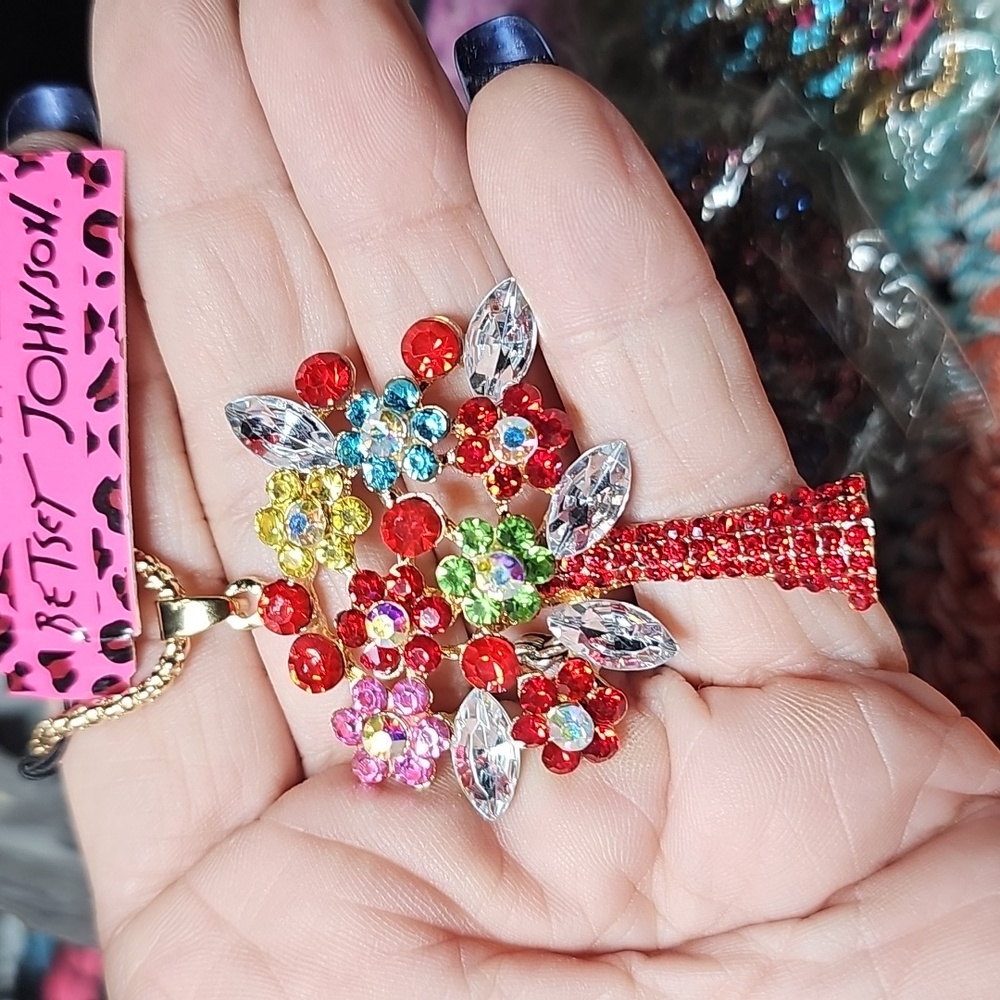 Betsey Johnson Multicolor Crystal Tree Pendant Necklace